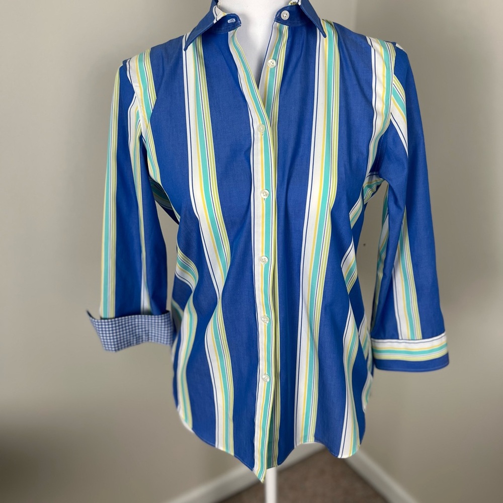 Chaps No Iron Multicolor Striped Button Down Shirt